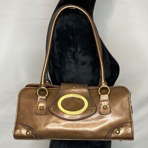 Bronze Faux Leather Y2K Structured Shoulder Bag